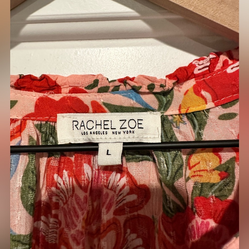 Rachel Zoe Red Floral V-Neck Flutter Sleeve Blouse - Picture 5 of 5